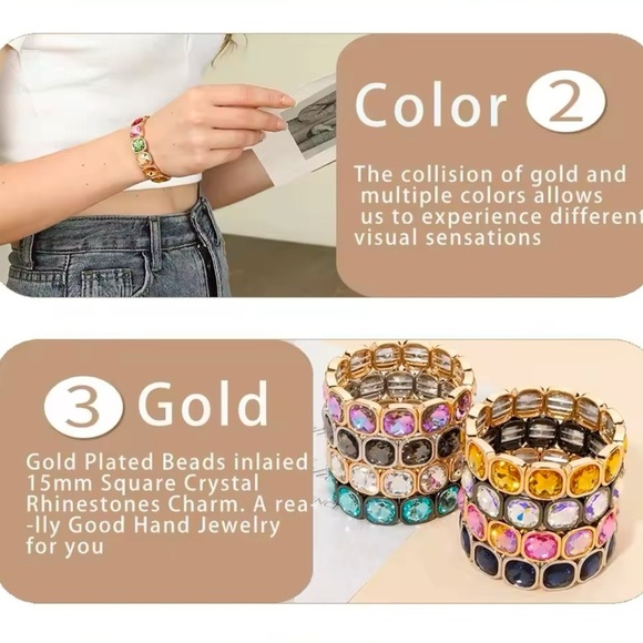 Anthropologie Green Gold Gemstone Crystal Stretch Bracelet - Picture 15 of 16